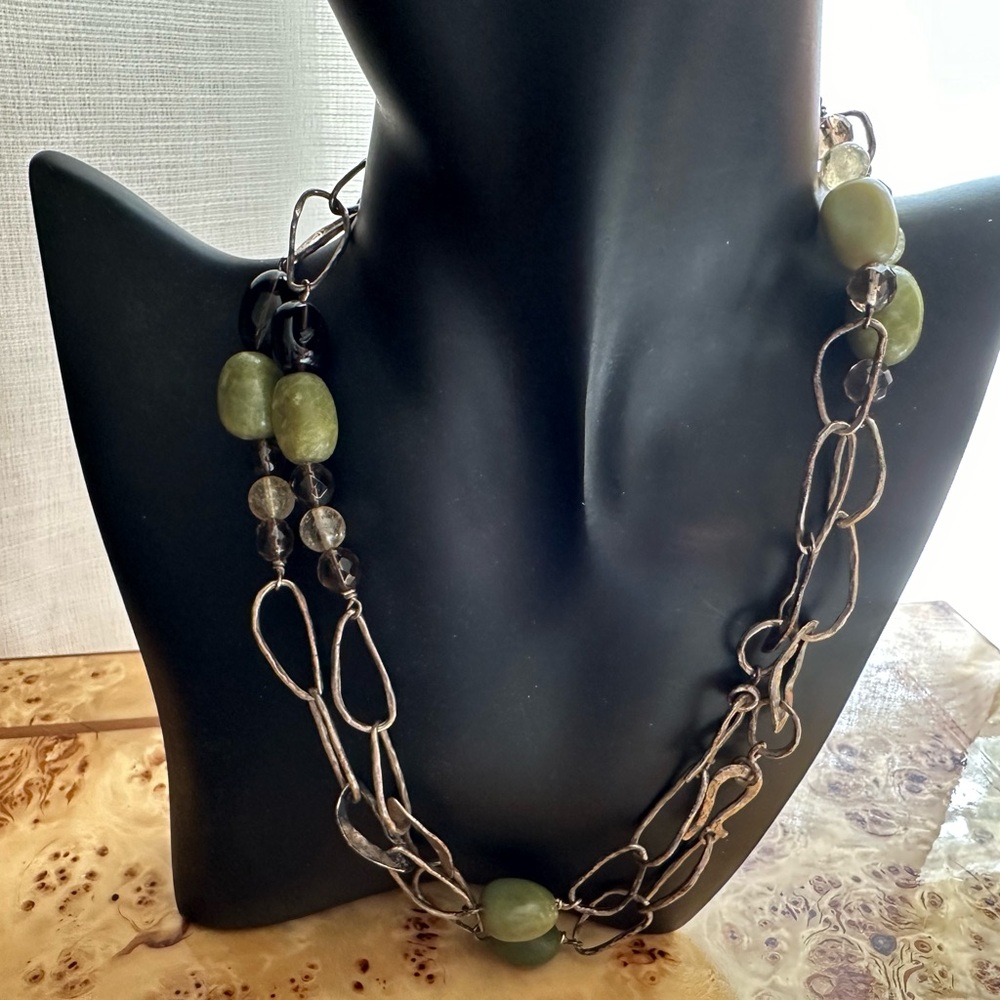 SILPADA 925 Sterling Silver Link Jade Citrine Smoky Quartz Necklace 17"